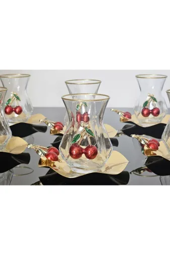atabey home ALYAKİRAZLI Alya Çay Seti 12 Parça Döküm Kirazli  Metal Tabakli Lüx Set