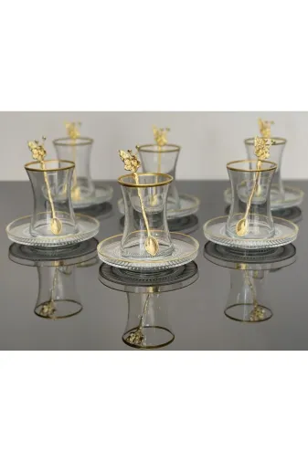 atabey home ATBEY HOME Çay Set 18 Parça 6 Kişilik Japon Gülü Çay Kaşıklı Lav
