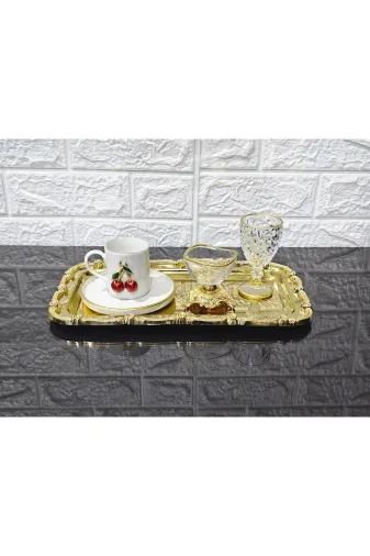 atabey home BATONÇELİKTEPSİLER 1 Adet Full Gold Sunum Tepsisi & Baton Pasta Servisi Çelik Tepsi Döküm Çerçeveli 32 Cm