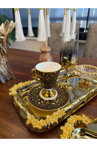 atabey home BATONÇELİKTEPSİLER 2 Adet Baton Japon Gülü Gold Sunum Tepsisi & Kahve & Pasta/börek Servis 32Cm