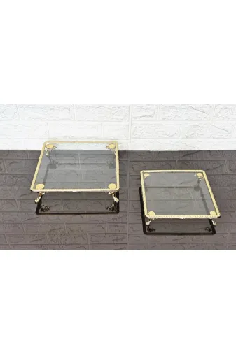 atabey home cercevelikareserisi 2'li Kare Servis Tabaği-Sunumluk-Söz Tepsisi-Sunum Tepsisi-Döküm Gold Çerçeve Ve 4 Ayakli 22+27Cm