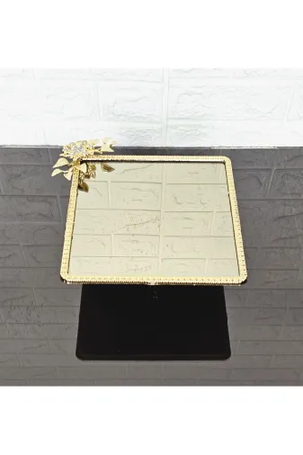 atabey home cercevelikareserisi Bronz Cam Büyük Kare Servis Tabaği-Sunumluk-Söz Tepsisi-Sunum Tepsisi-Döküm Gold Çerçeve 27Cm