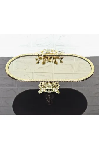atabey home çerçevelikayıkserisi Bronz Ayna Küçük Kayik Sunumluk Döküm Gold Çerçeveli Ve Kare Ayakli 30 Cm