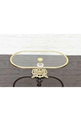 atabey home çerçevelikayıkserisi Cam Oval Küçük Kayik Sunumluk Döküm Gold Çerçeveli Ve Kare Ayakli