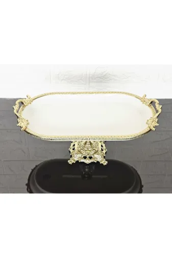 atabey home çerçevelikayıkserisi Porselen Küçük Sade Kayik Sunumluk Döküm Gold Çerçeveli Ve Ayakli 30 Cm