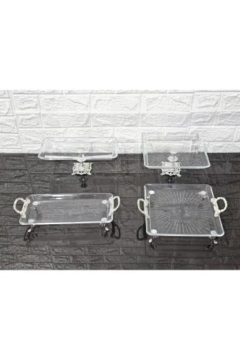 atabey home collection ATABEYÇEYİZSETİ1 4 Parça Gümüş Döküm Ayaklı Ve Kulplu Sunumluk & Çeyiz Set |Pasta–Kurabiye–Tatlı–Servis Tabağı