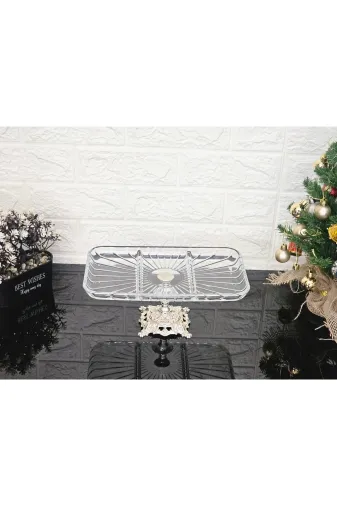 atabey home collection elegancedikdörtgen Paşabahçe Elegance Bölmeli Gümüş Döküm Ayakli Sunum Kayik Dikdörtgen Tabak & Servis Tabak 27 Cm