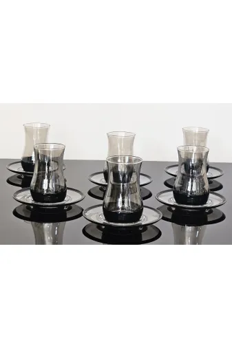 atabey home collection EVASİYAH 12 Parça Cam Füme Siyah Eva Çay Seti-Çay Bardaği Takimi
