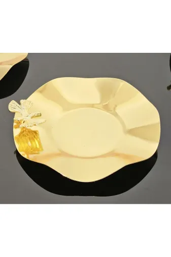 atabey home collection Güllü Altın 6'lı Metal 6'li Çay Tabaği Döküm Kelebekli Lüks Tabak