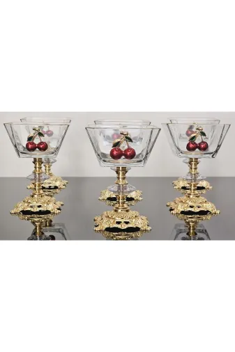 atabey home collection KRNKİRAZATABEY 6'li Kirazli Döküm Ayakli Magnolia Dondurmalik & Kase & Sunumluk Cup