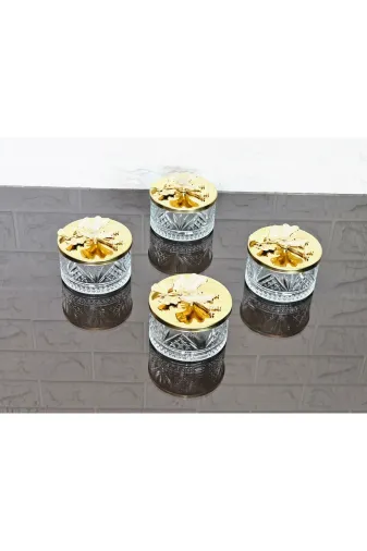 atabey home collection ŞEKERLİKAPAKLISERİ Şekerlik 6 Adet Gold Kapakli Krem Kelebek Çerezlik & Sunumluk