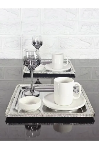 atabey home collection TYC2931DE6E1AC53F1 2 Adet Kahve & Çay & Sunum Tepsisi Gümüş Tepsi Döküm Gümüş Çerçeveli