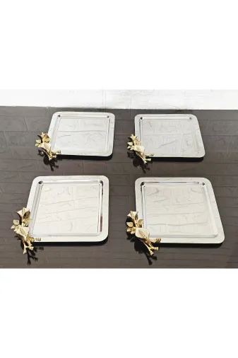 atabey home collection TYC2931DE6E1AC53F1 6 Adet Gümüş Kahve & Çay & Sunum Tepsisi Döküm Beyaz Lale