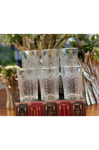 atabey home HBCV0000CDKFC4 6 Adet Kahve Yani Su Bardaği-Gümüş Detayli 155 Ml 9 Cm & Sunum Tepsileri İçin Özel