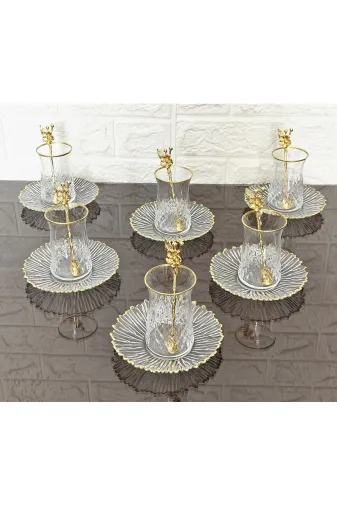 atabey home KAVEHTABAKLISET 18 Parça Çay Seti - 6 Bardak 6 Tabak 6 Japon Gülü Kaşik & Odin Çay Bardakli & Gold Detayli