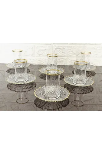 atabey home KAVEHTABAKLISET 6 Kişilik Çay Seti 6 Bardak 6 Tabak & Odin Çay Bardakli & Gold Detayli