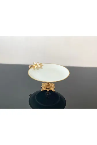 atabey home prs004pb Döküm Ayaklı Yuvarlak Sunumluk 25 Cm Papatya Beyaz Kütahya Porselen