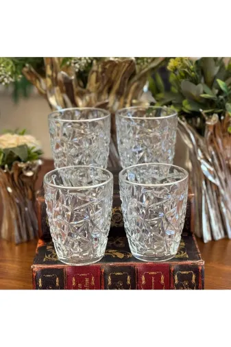 atabey home RYNBARDAKLAR 6 Adet Kristalize Model Meşrubat & Su Bardaği-Gümüş Detayli 300 Ml 10 Cm