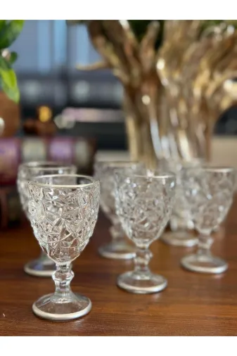 atabey home rynkahveyanı 6 Adet Kahve Yani Su Bardaği Kristalize Model - Gümüş Detayli 80 Ml 10 Cm