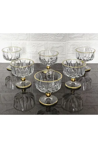 atabey home SEDYAKASE 6 Adet Magnolıa Kasesi & Dondurmalık & Şekerlik & Çerezlik Cam Ayaklı Gold Detaylı 9 Cm 250 Ml
