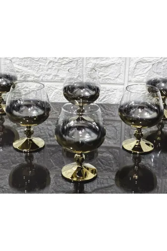 atabey home TİTANYUMBARDAKSERİSİ Bohemia Kristal Titanyum Gold 6'li Su Bardak Claudia 250 Ml & Kahve Yani Su Bardaği