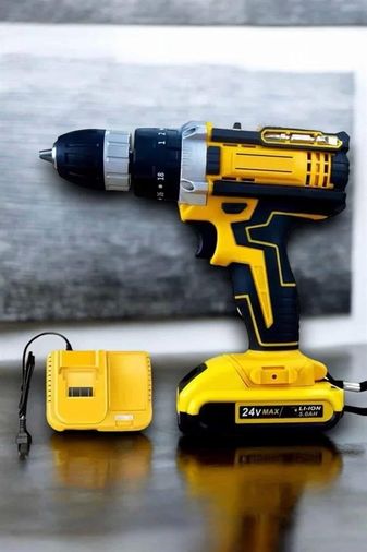 Attlas 73646145 Çift Bataryalı Metal Dişli Darbeli Şarjlı Matkap Seti 24W Güç Ve 24 Parça Aksesuar