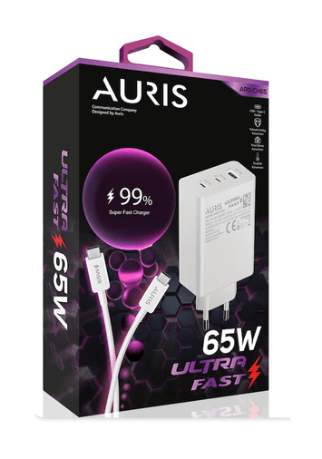 Auris Ars-Ch65 65 Watt Usb To Type C Saliseli Ultra Fast Hızlı Şarj Aleti Seti