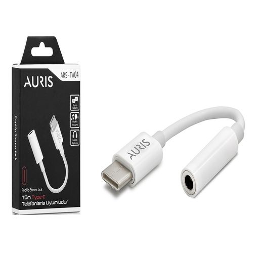 Auris Type-C To 3.5Mm Audio Aux Jack Çevirici Dönüştürücü Adaptör Beyaz Ars-Ta04