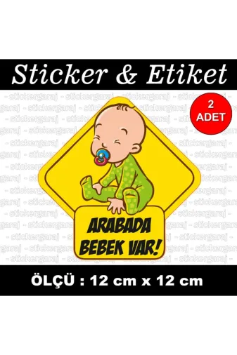 auto babystick2 Dikkat Bebek Var Sticker - Araba Motosiklet Kask Cam Laptop Uyumlu Etiket
