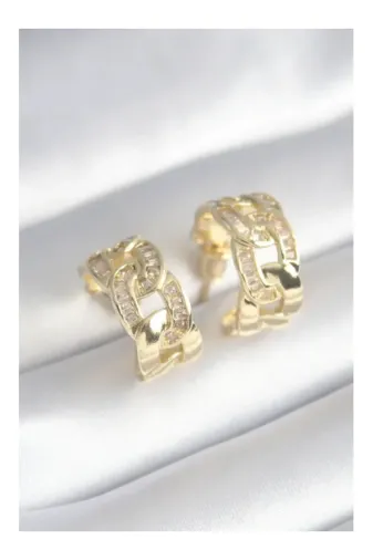 Ayder Timya P190121S9555 Pirinç Gold Renk Zirkon Taş Detay Zincir Model Kadın Küpe (Timya/1395) 190121
