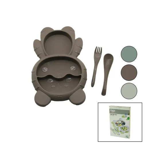 AYICIK MODEL=3 BÖLMELİ BEBEK BESLENME SETİ 3PCS=MAMA KABI-KAŞIK-ÇATAL 500ML RENKLİ PLST (4745)