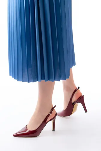 Aymood 140487AYM St-1153 Bordo Rugan Günlük Arkası Açık 9 Cm Topuklu Kadın Ayakkabı