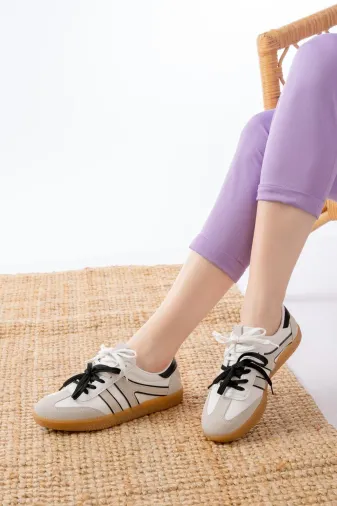 Aymood 141942aym M-6005 Beyaz Garni Bağcıklı Termo Taban Günlük Kadın Spor