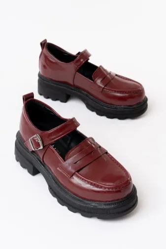 Aymood 745-771AYM 745-771 Bordo Rugan Kadın Günlük Yüksek Tabanlı Loafer Ayakkabı