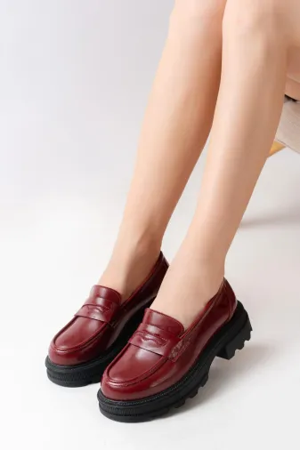 Aymood 746-759AYM 746-759 Bordo Rugan Günlük Yüksek Tabanlı Loafer Ayakkabı