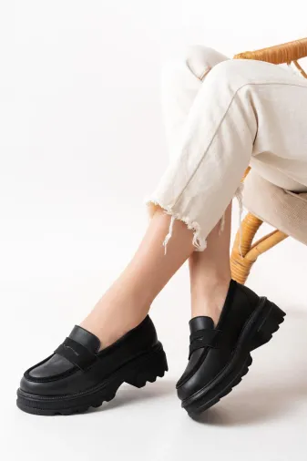 Aymood 746-759AYM 746-759 Siyah Günlük Yüksek Tabanlı Loafer Ayakkabı