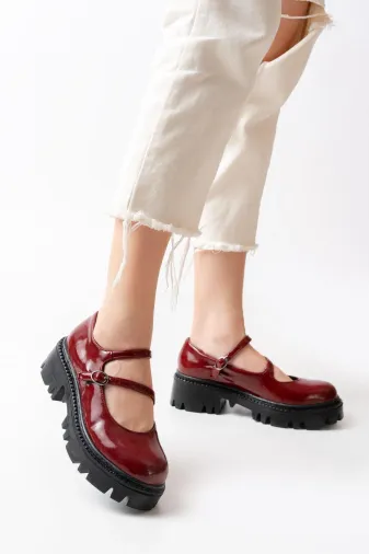 Aymood 868-756AYM 868-756 Bordo Rugan Günlük Yüksek Tabanlı Loafer Ayakkabı