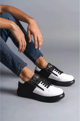 Aymood AYMSLW155 Slw155 Impact Bağcıklı Ve Fermuarlı Cilt Erkek Günlük Sneaker Ayakkabı St Siyah/beyaz