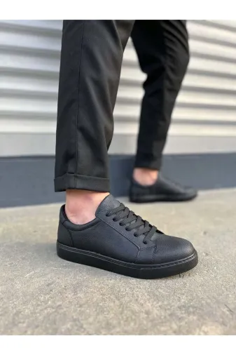 Aymood JY165AYM Jy165 Elite Bağcıklı Cilt Erkek Günlük Sneaker Ayakkabı Cst - Siyah