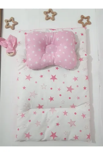 Baby Clime ALTMİN+BDY+DİŞK-5. Alt Açma Minderi Çift Taraflı Pembe Yıldız - Baş Düzeltme Yastığı Ve Diş Kaşıyıcı !