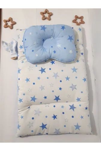 Baby Clime ALTMİN+BDY+DİŞK-8. Alt Açma Minderi Çift Taraflı Mavi Yıldız - Diş Kaşıyıcı Ve Baş Düzeltme Yastığı Hediye!