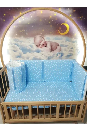Baby Clime KOR-60120-1. 60X120 Beşik Kenar Korumalık 4 Parça - Mavi Yıldız Desen (Çarşaf Hariç)