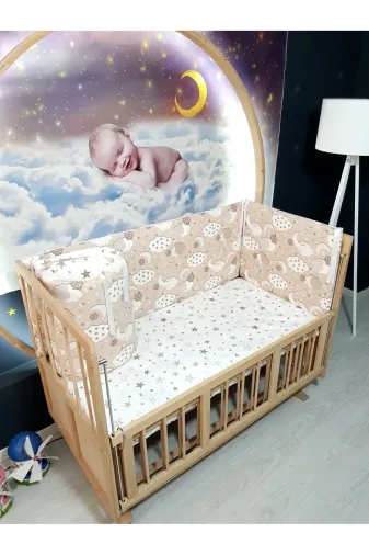 Baby Clime KOR-70130-1. 70X130 Beşik Kenar Korumalık 4 Parça - Kahverengi Bulut Yıldız Desen (Çarşaf Hariç)