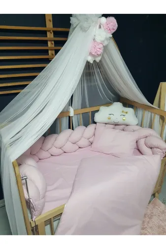 Baby Clime ÖUSR1. Kız Bebek Uyku Seti Örgü Korumalı 60X120 Cm - Bulut Yastık Hediye