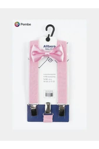 Baby Clime Pembe Çocuk Papyon Pantolon Askı Seti 1-9 Yaş Okuma Bayramı Kostüm Aksesuarı
