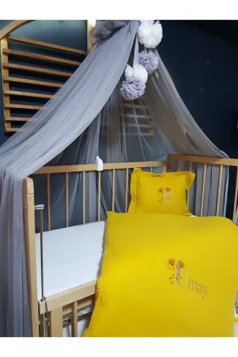 Baby Clime USMÜS-100150-LCİB-1. Nakışlı Müslin Uyku Seti - 100X150 Cm Yorgan Kılıflı, Ponponlu Cibinlik Tülü Ve Aparatlı