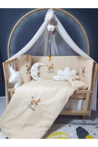 Baby Clime USN-60120-LCİB-5. Nakışlı Bebek Uyku Seti 60X120 - İsimli, 17 Parça, %100 Pamuk, Lüks Cibinlikli