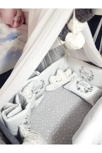 Baby Clime USN-70110-LCİB-5. Nakışlı Bebek Uyku Seti 70X110 - İsimli, Likra Cibinlik Tülü Ve Cibinlik Aparatlı