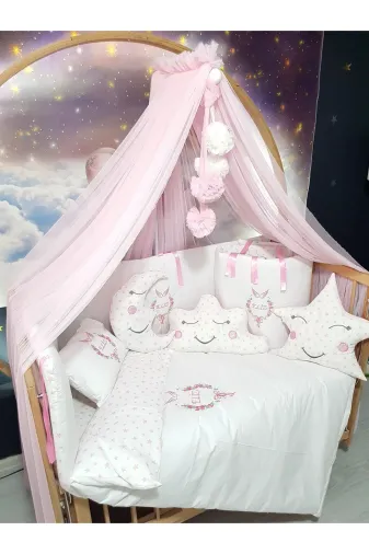 Baby Clime USN-70130-LCİB-1. 70X130 Nakışlı Bebek Uyku Seti Isimli - Lüks Cibinlik Ve Aparat - Çiçek Melek Kanadı Motifli