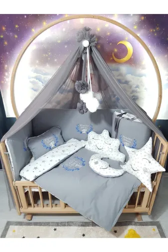 Baby Clime USN-70130-LCİB-1. 70X130 Nakışlı Bebek Uyku Seti Isimli - Lüks Cibinlik Ve Aparat - Dalda Oturan Fil Motifi